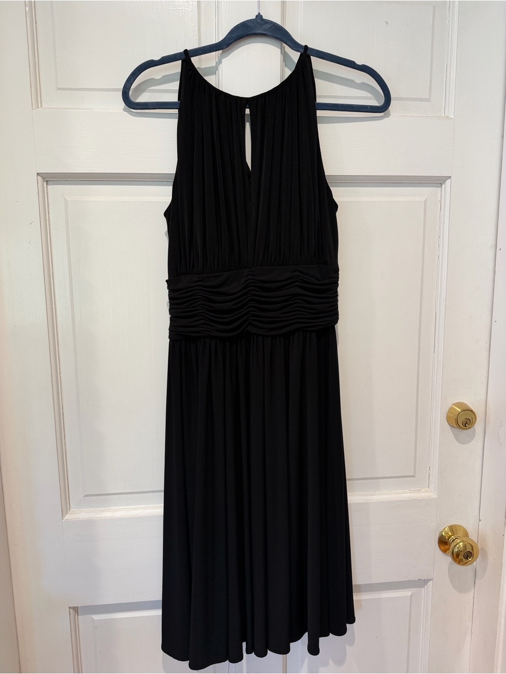White House Black Market Black Halter Maxi Dress with Ruched Waist - Picture 7 of 8